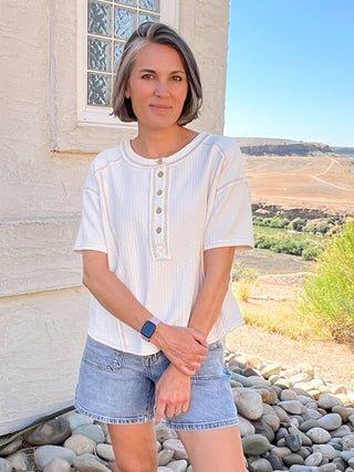 Ivory Textured Knit Henley Top