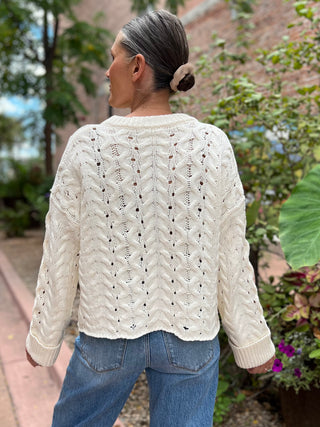 Cream Cable-Knit Half-Zip Cuffed Sweater