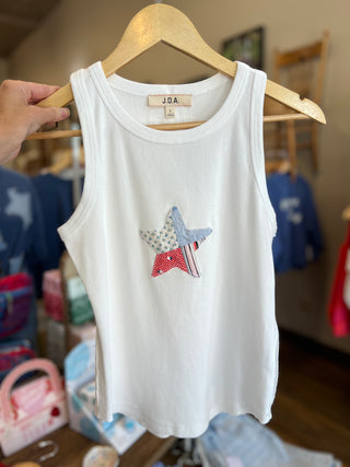 Star Quilt Applique White Knit Tank Top