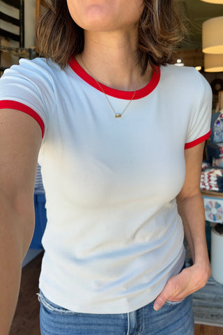 Micro-Ribbed Contrast Trim Fitted Baby Tee