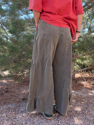 Olive Mineral-Washed Baby Corduroy Palazzo Pants