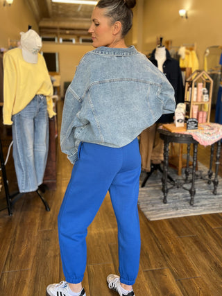 Deep Indigo Cotton Blend Fleece Sweatpants