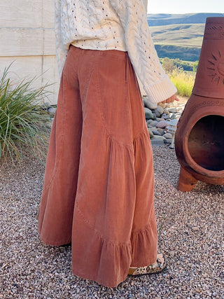 Brick Mineral-Washed Baby Corduroy Palazzo Pants