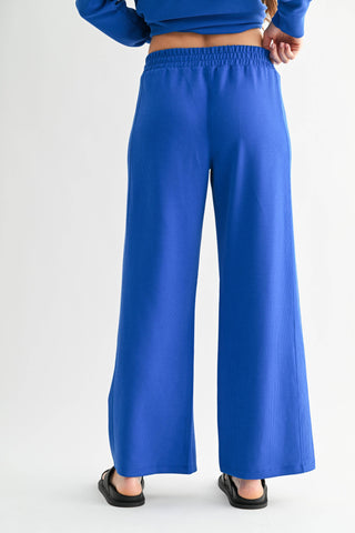 Deep Indigo Luxe Sand Wash Rib Wide-Leg Pants