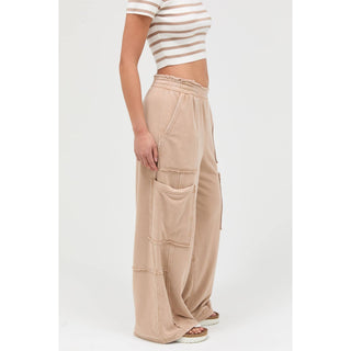Mineral Wash Wide Leg Cargo Pants