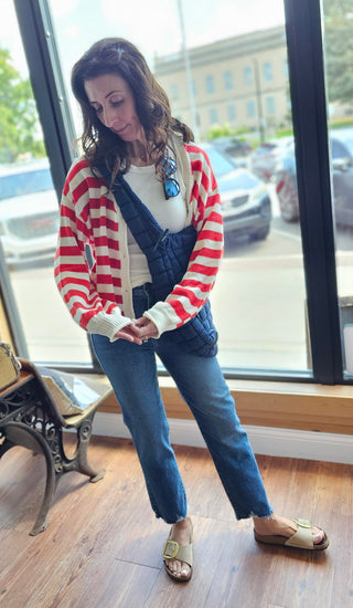 Red Ivory Button Front Striped Sweater