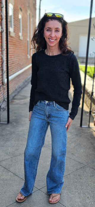 High Rise Medium Wash Straight Denim Jeans