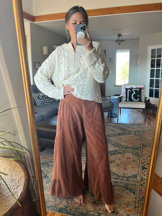 Brick Mineral-Washed Baby Corduroy Palazzo Pants