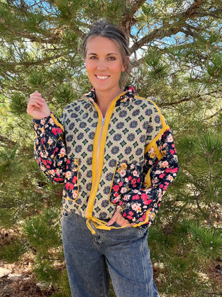 Patchwork Quilted Bomber Jacket