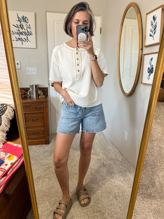 Ivory Textured Knit Henley Top