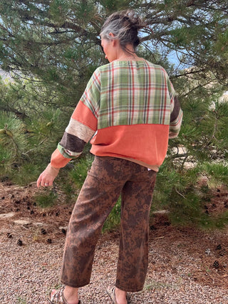 Rust Olive Fabric Mix Mineral-Washed Pullover