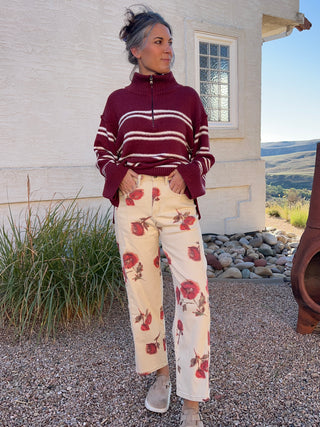 Khaki Rose Floral Print Barrel Pants