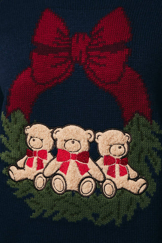 Navy Christmas Wreath Teddy Sweater