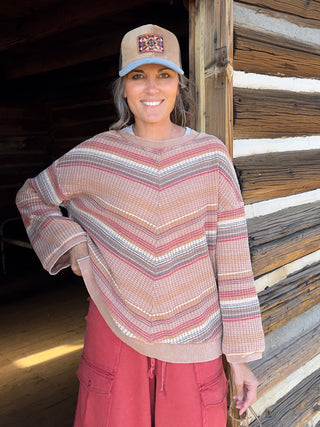 Mocha Mineral-Washed Stripe Thermal Top