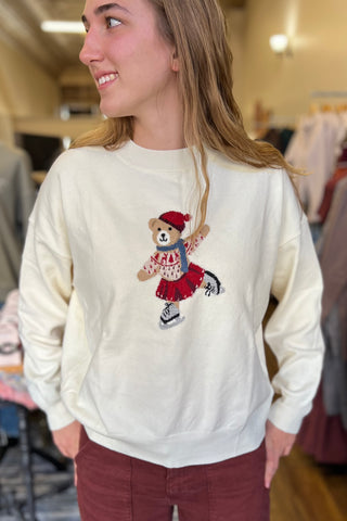 Ice Skating Bear Graphic Sweater