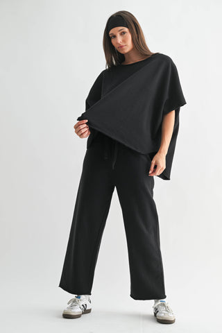 Midnight Navy Malibu Wide-Leg Fleece Pants
