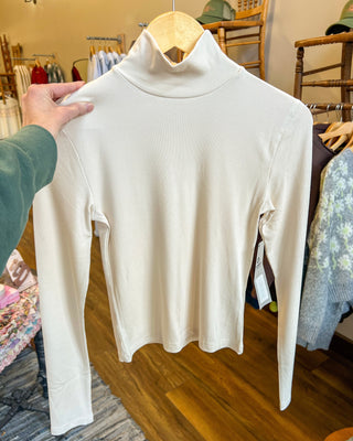 Cream Natural Micro Ribbed Long Sleeve Turtleneck