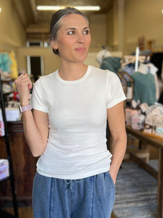 Off White Crew Neck Short Sleeve Top