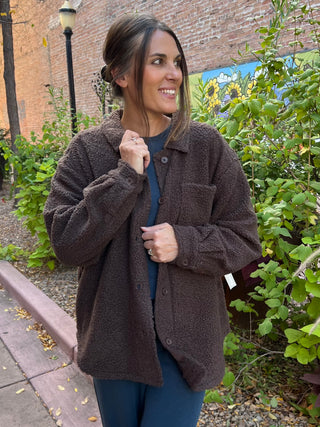 Frostline Sherpa Shacket in Espresso
