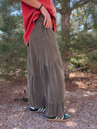 Olive Mineral-Washed Baby Corduroy Palazzo Pants