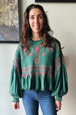 Free People Holly Knit Top in Green Combo