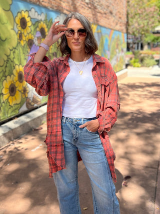 Mineral Wash Coral Plaid Flannel