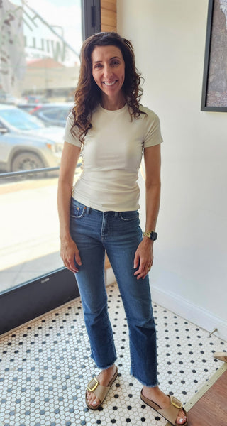 White Essential Short-Sleeved Micro-Ribbed Top
