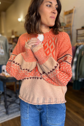 Orange Taupe Nordic Sweater