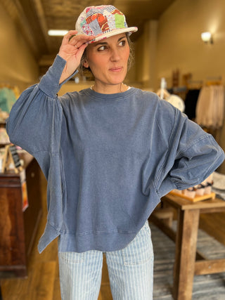 Navy Oversized Seam Detail Long Sleeve Top