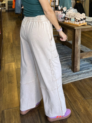Mineral Wash Wide Leg Cargo Pants