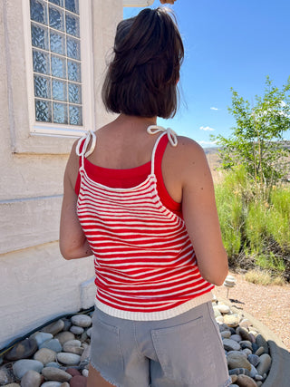 Red Striped Knit Tie-Strap Tank