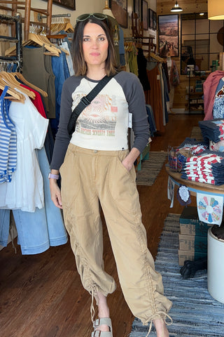 Washed Drawstring Detail Pants in Camel