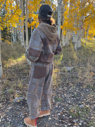 Bandana Print Terry Knit Barrel Pants