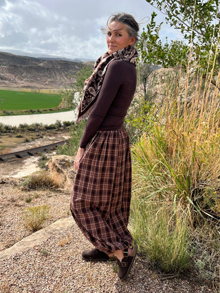 Brown Plaid Balloon Pants