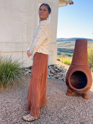 Brick Mineral-Washed Baby Corduroy Palazzo Pants