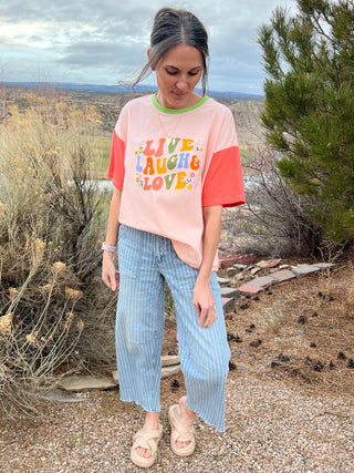 Peach Live Laugh Love Colorblock Oversized Tee