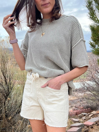 Ecru High Waist Braid Belt Front Pocket Shorts