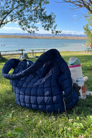 Navy Blue Oversized Quilted Hobo Bag