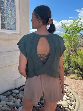 Open-Back Pima Cotton Tee in Eldergreen