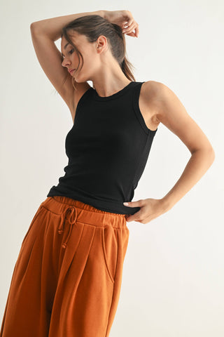 Essential Micro-Ribbed Athleisure Tank Top in Black
