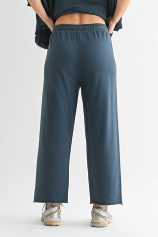 Midnight Navy Malibu Wide-Leg Fleece Pants