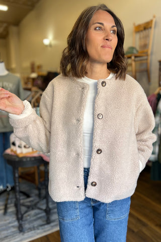 Oatmeal Sherpa Button Jacket