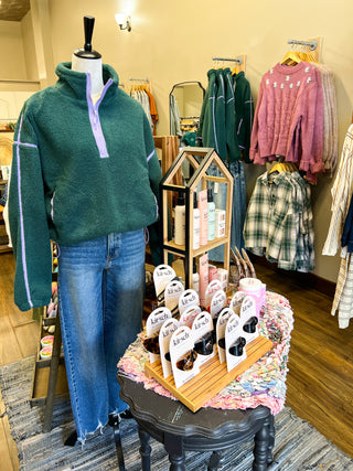 Evergreen and Lilac Sherpa Pullover
