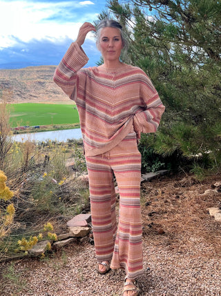 Mocha Mineral-Washed Stripe Thermal Pants