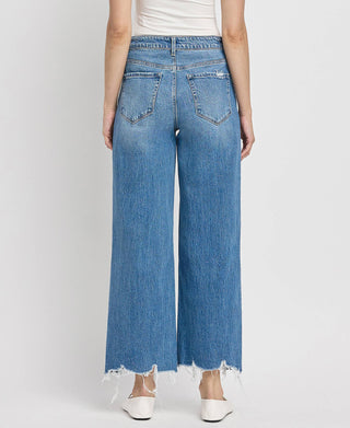 Vervet Olivia High Rise Distressed Hem Crop Wide Jeans