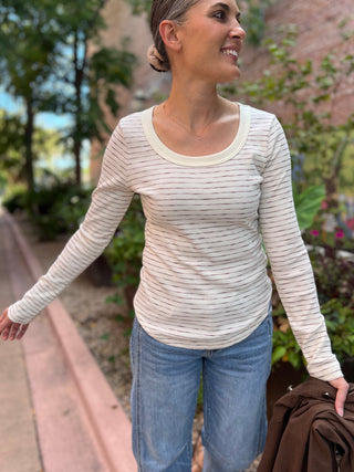 Ivory Stripe Rib Knit Top