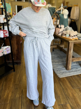 Heather Gray Acid Wash French Terry Wide-Leg Pants
