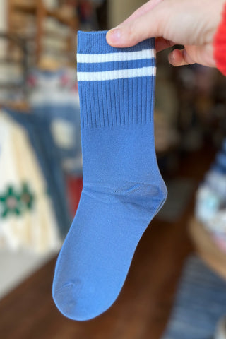 Blue Retro Stripe Wool Blend Socks