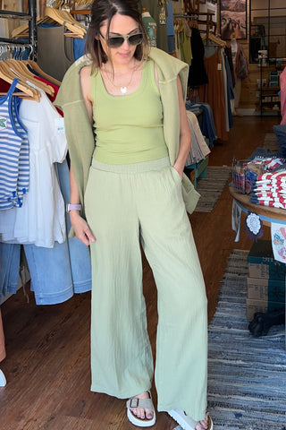 Billabong New Waves Gauze Elastic Waist Pants in Avocado