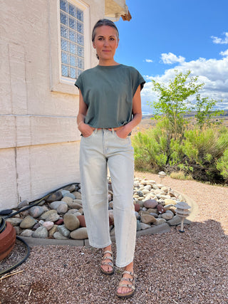 Paint Splashed Stripe Baby Barrel Jeans